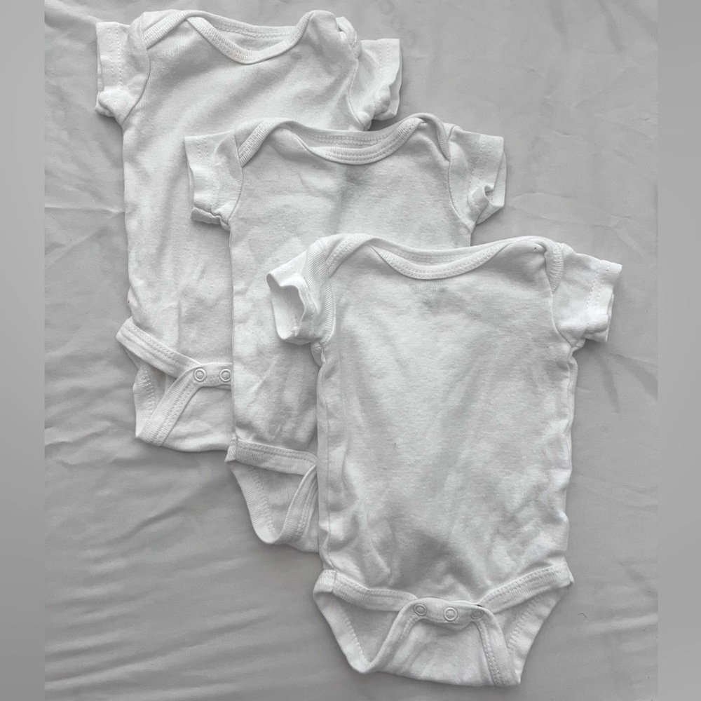 White 3 pack 3 month chickpea onesies slightly worn
